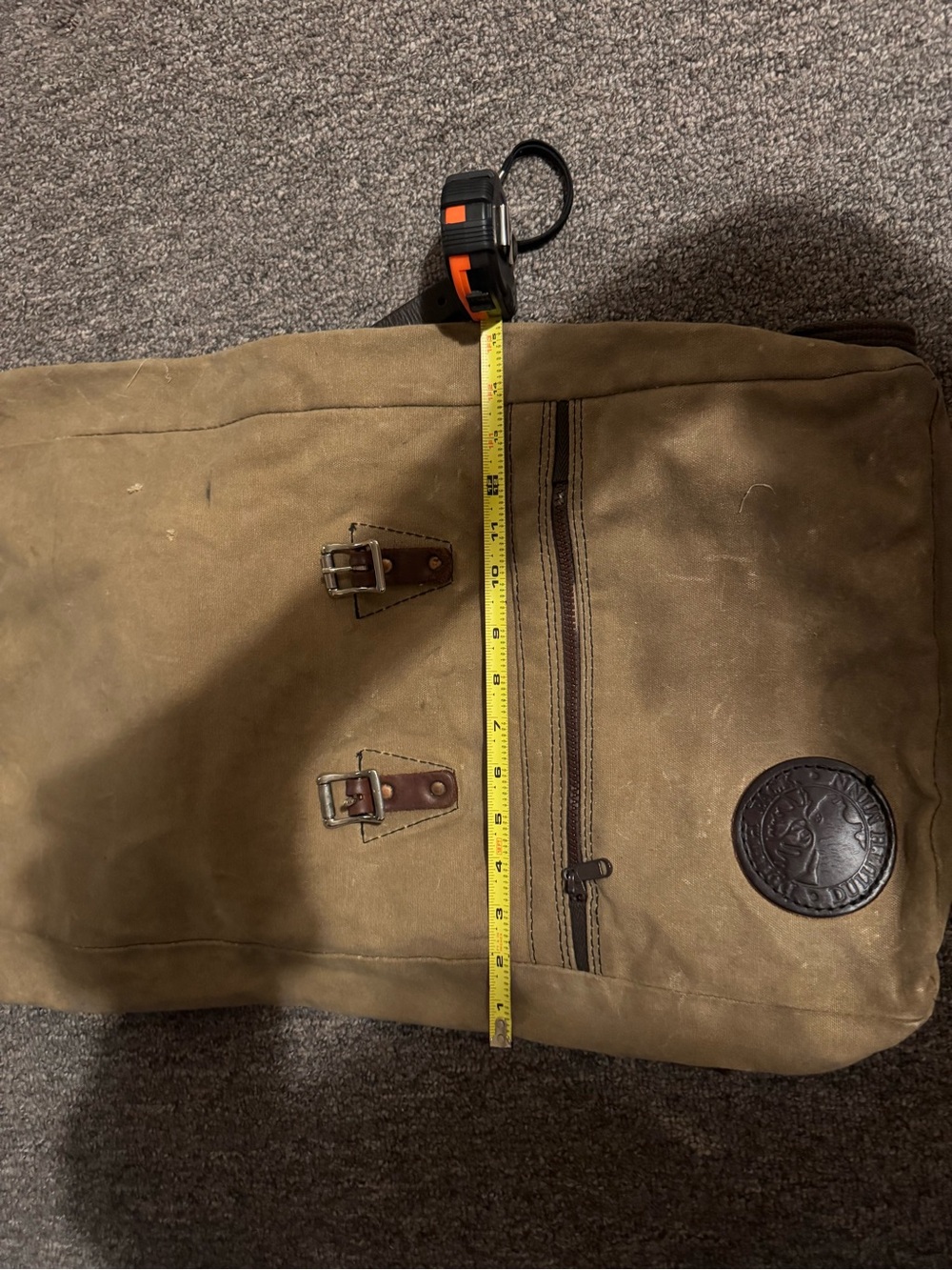 Vintage Canvas Roll-Top Backpack in Tan with Dark Brown Straps - Picture 5 of 5